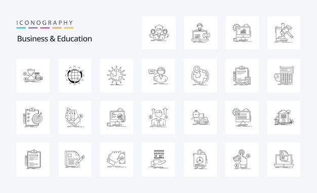 Free Vector 25 business and education line icon pack