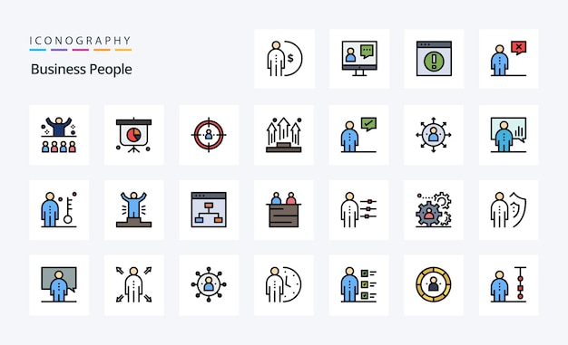 Free Vector 25 business people line filled style icon pack vector iconography illustration