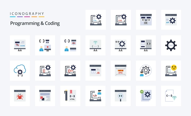 Free vector 25 programming and coding flat color icon pack