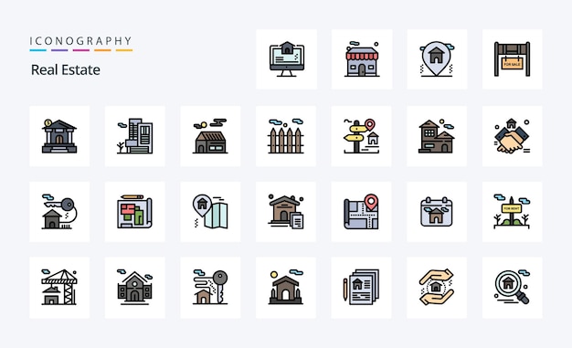 25 Real Estate Line Filled Style icon pack Vector iconography illustration