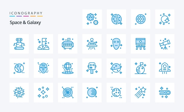 25 Space And Galaxy Blue icon pack Vector icons illustration