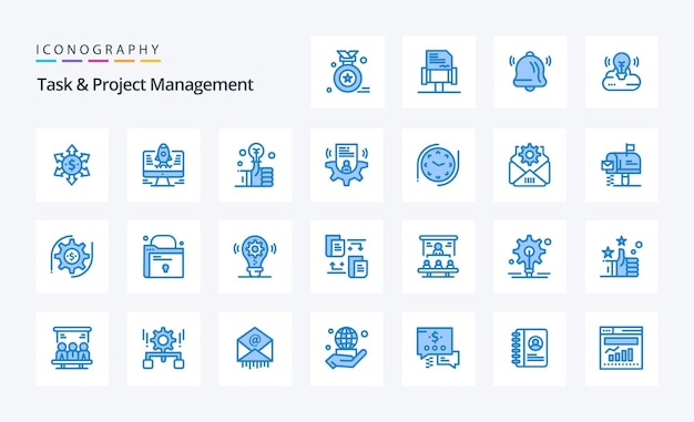 25 Task And Project Management Blue icon pack Vector icons illustration