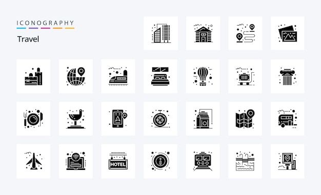 25 Travel Solid Glyph icon pack Vector icons illustration