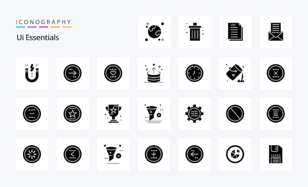 Free Vector 25 ui essentials solid glyph icon pack vector icons illustration