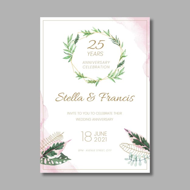 25 years anniversary floral card template