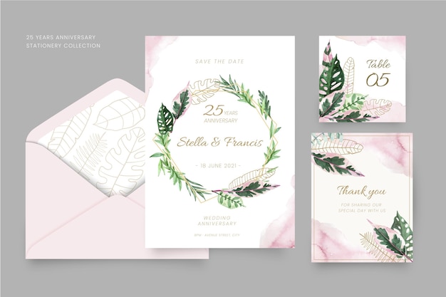 25 years anniversary floral stationery set