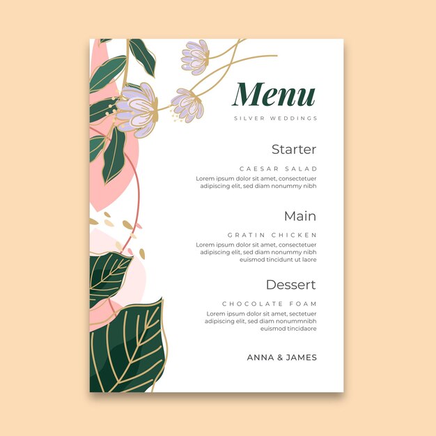 25 years anniversary menu template