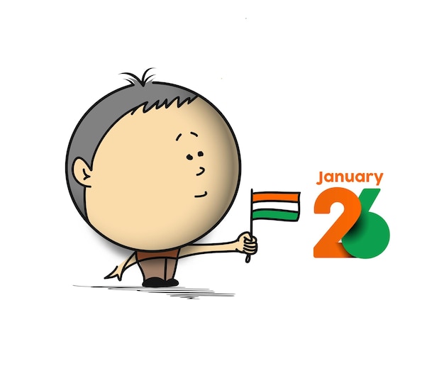 26 january Republic day concept a boy with hand holding indian flag. Cartoon Vector background.