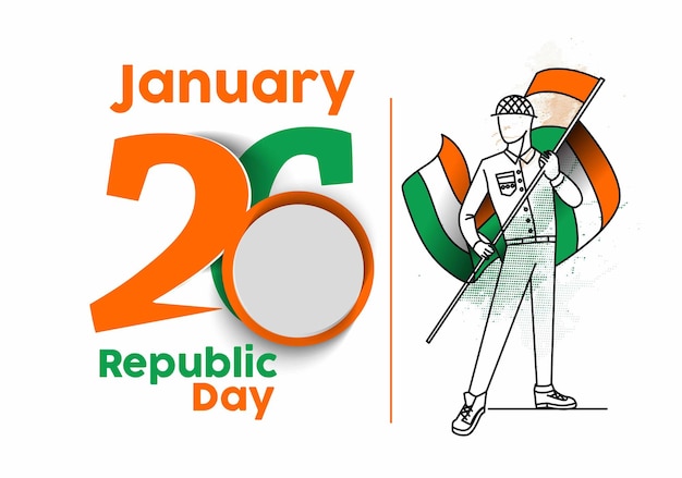 Free Vector 26 january republic day concept with a boy holding indian flag. cartoon vector background.