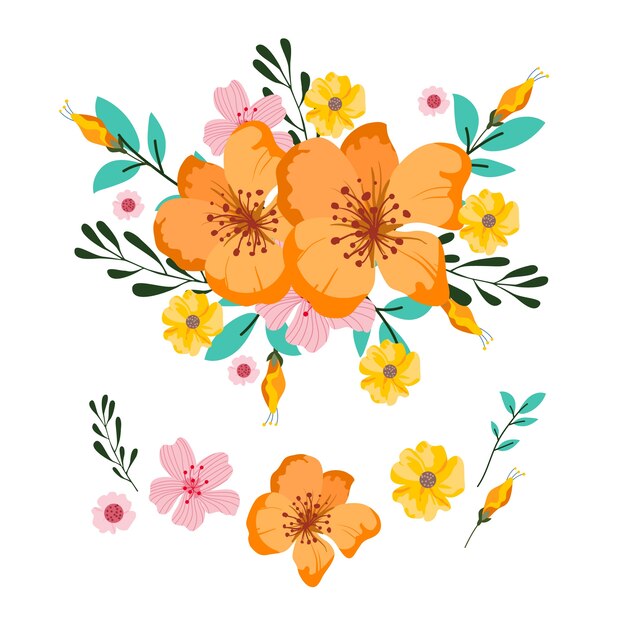 2d floral bouquet illustration pack