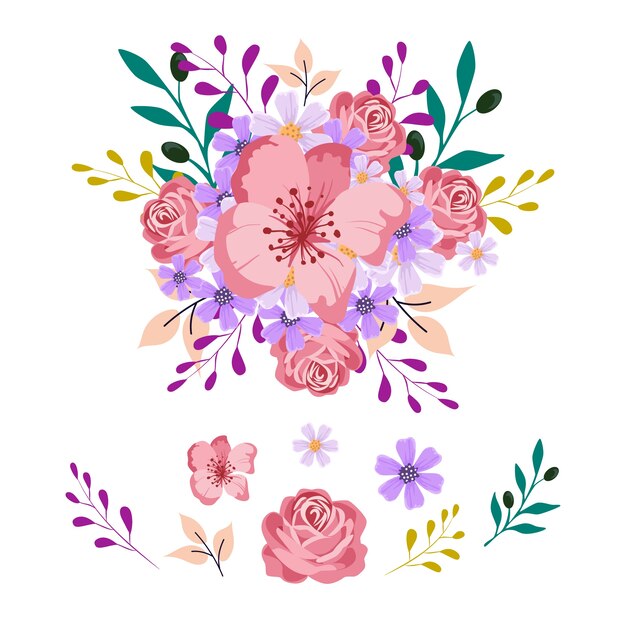 2d flowers bouquet illustration pack