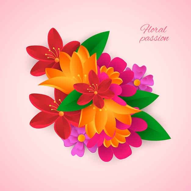 2d gradient paper style colorful flowers