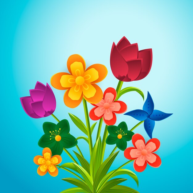 2d gradient paper style colourful flowers