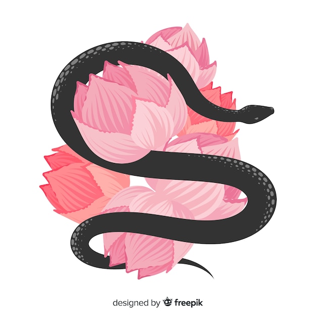 2d snake with flowers background