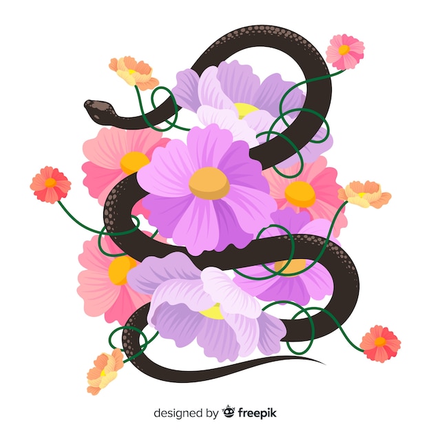 2d snake with flowers background