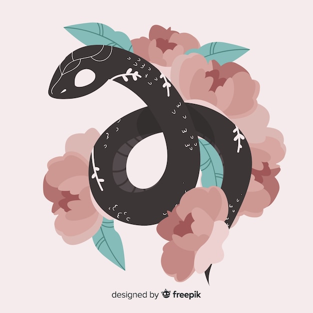 Free Vector 2d snake with flowers