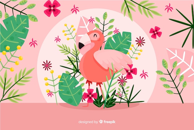 Free Vector 2d tropical leaves and birds background