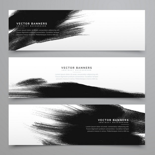 Free Vector 3 banners with black ink