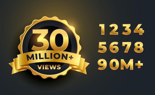 30 million or 30M views celebration golden label design