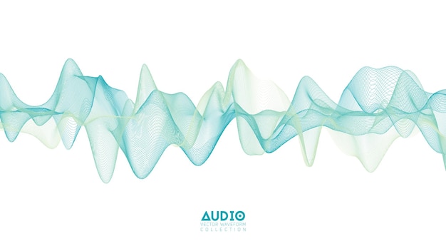 Free vector 3d audio soundwave. light green music pulse oscillation. glowing impulse pattern.