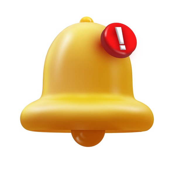 3d bell realistic icon isolated on white background Vector render of bell with new notification push chat alert message