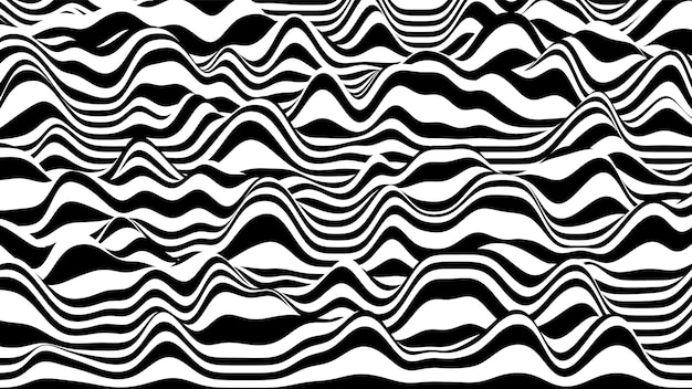 Free Vector 3d black and white ripple stripes distorted backdrop. abstract procedural noise surface.