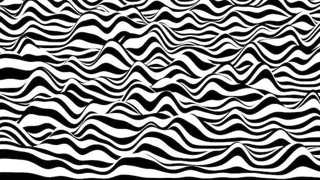 3D black and white ripple stripes distorted backdrop