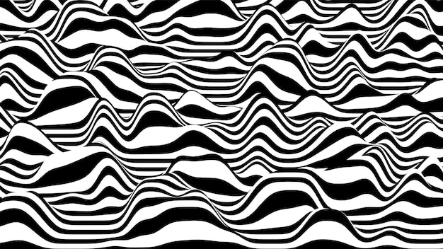 3D black and white ripple stripes distorted backdrop.