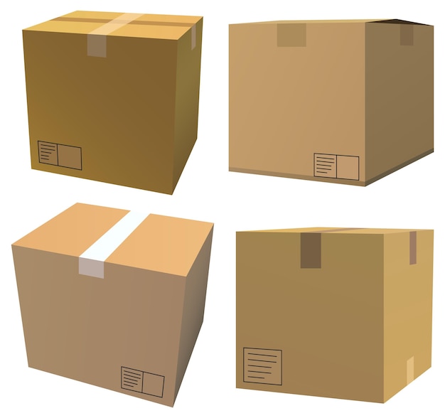 Free Vector 3d cardboard boxes isolated