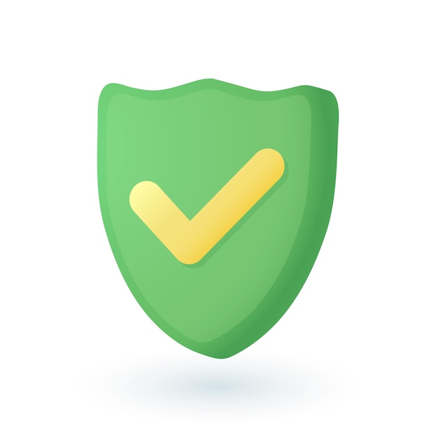 Free Vector 3d cartoon style green shield with checkmark icon. realistic security symbol with tick, protection of personal data flat vector illustration. protection, safety, guarantee, privacy concept