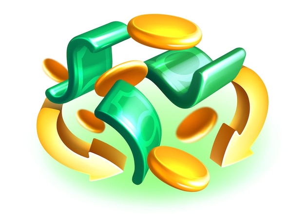 Free Vector 3d cashback with flying gold coins and dollar bill