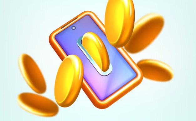 Free Vector 3d cashback with mobile phone screen and flying gold coins