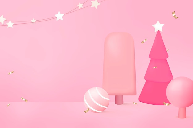 3D Christmas background, festive and pink design vector