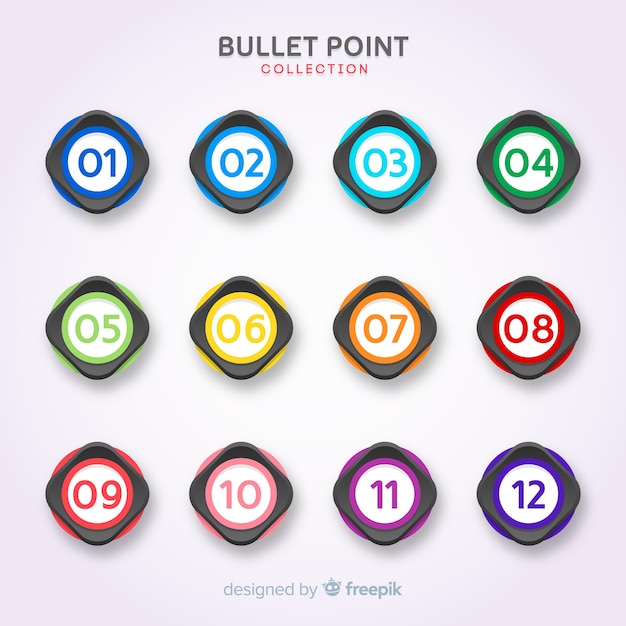 Free vector 3d colorful bullet point collection