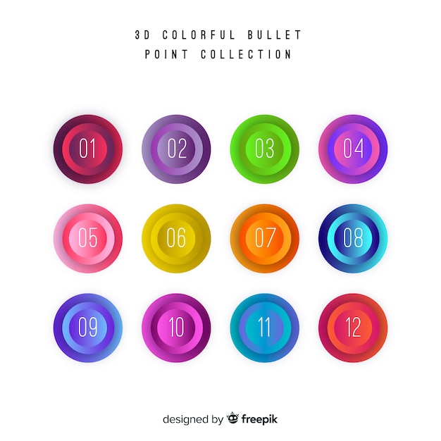 3d colorful bullet point collection