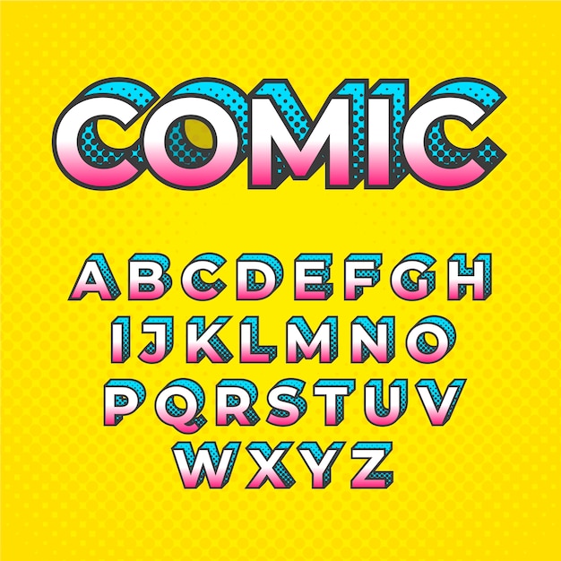 3d comic alphabet concept