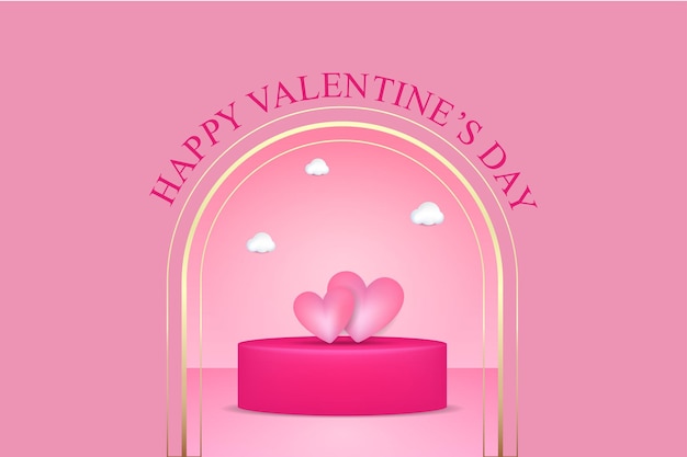 3d concept valentines day background with pink pastel color