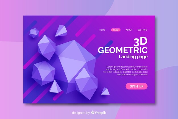 3d diamond geometric shapes landing page