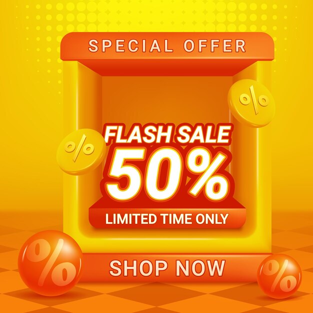 3D Flash sale banner template design for web or social media