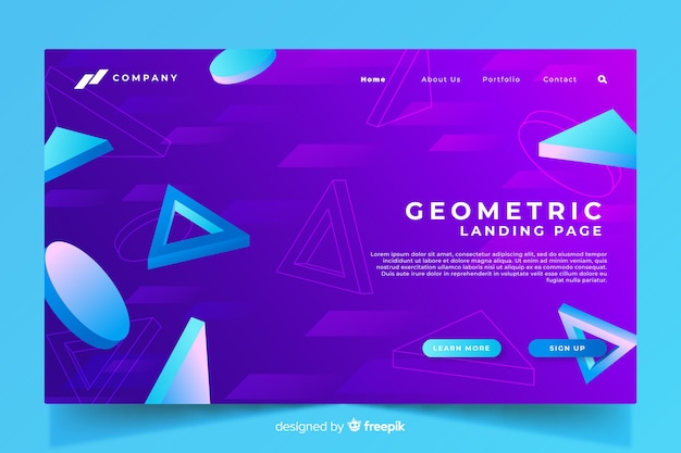 3d geometric landing page with purple gradient