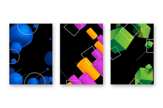 3d geometric shapes covers on dark background