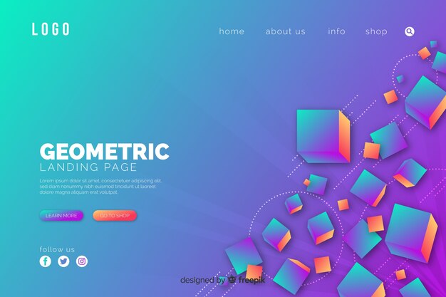 3d geometric shapes landing page template