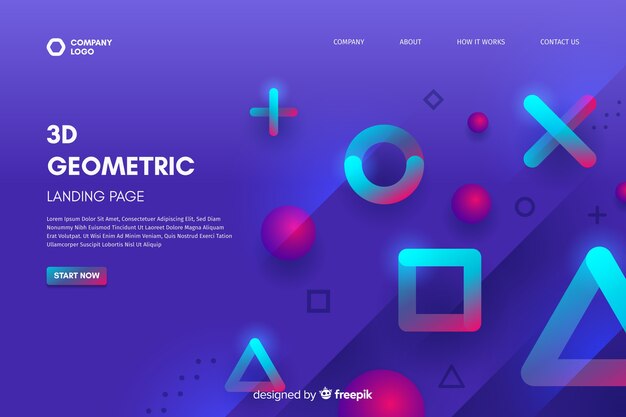 3d geometric shapes landing page template