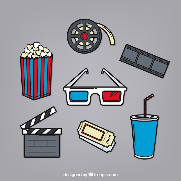 Free Vector 3d glasses and other hand drawn film elements