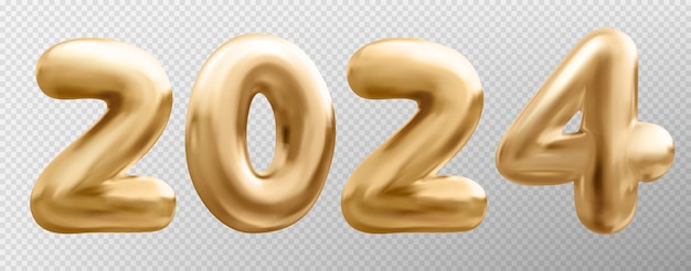 3d gold balloon number 2024 new year realistic