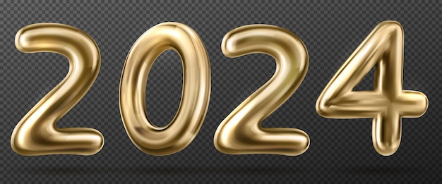 Free Vector 3d gold font isolated 2024 new year number vector