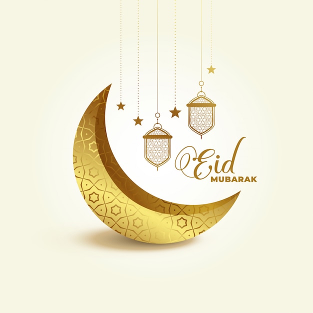 3d golden eid festival moon and lamp