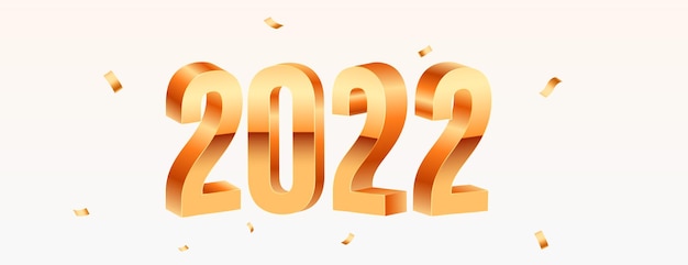 3d golden shiny 2022 new year text effect with confetti