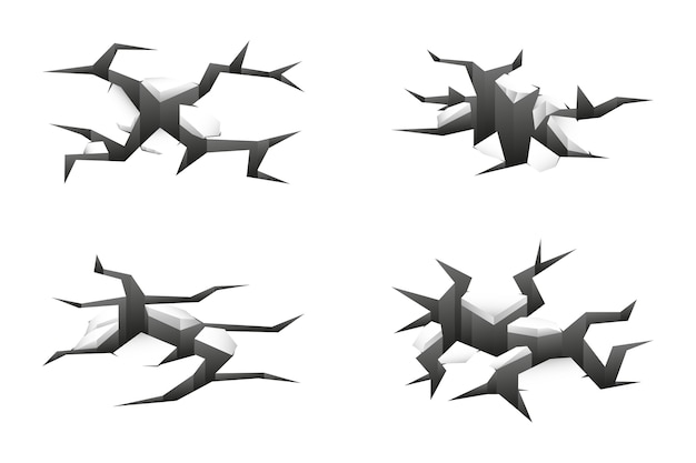 Free Vector 3d ground cracks set on white