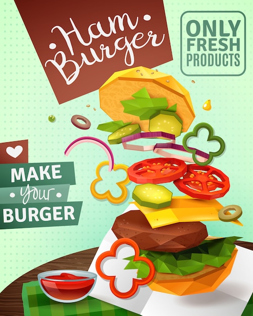 Free Vector 3d hamburger ad poster